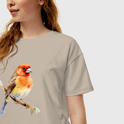 Футболка оверсайз женская Оранжевая птица на ветке, цвет: миндальный — фото 2