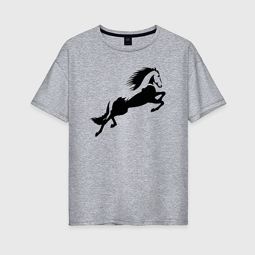 Женская футболка оверсайз Лошадь в прыжке / Меланж – фото 1