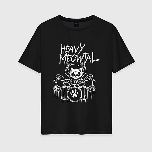 Женская футболка оверсайз Heavy Meowtal - кошачья музыка / Черный – фото 1