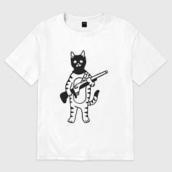 Футболка оверсайз женская Кот - охотник, цвет: белый