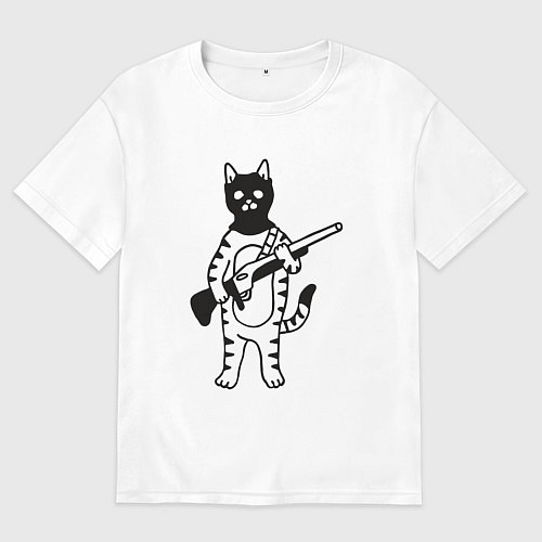 Женская футболка оверсайз Кот - охотник / Белый – фото 1