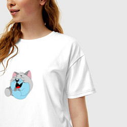 Футболка оверсайз женская Толстый серый кот, цвет: белый — фото 2