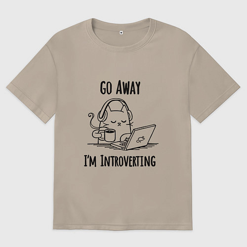 Женская футболка оверсайз Кот - интроверт / Миндальный – фото 1