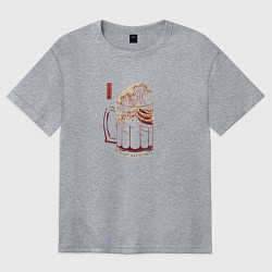 Женская футболка оверсайз Волна пива на японском