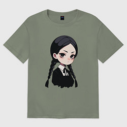 Футболка оверсайз женская Уэнсдей Аддамс в аниме стиле, цвет: авокадо