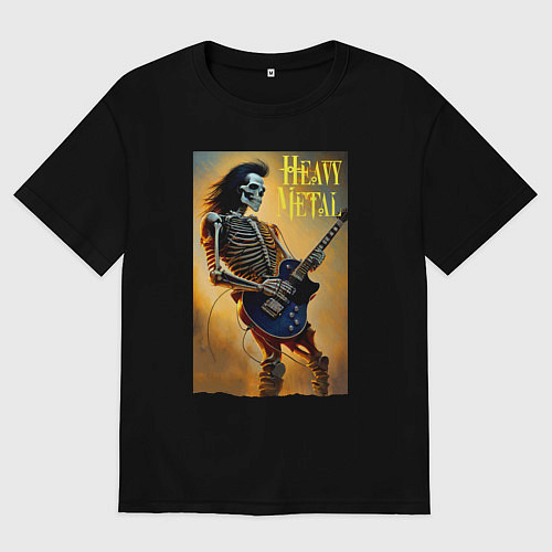 Женская футболка оверсайз Heavy metal - skeleton - neural network / Черный – фото 1