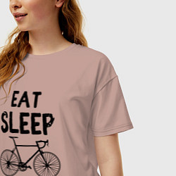 Футболка оверсайз женская Eat sleep bike repeat, цвет: пыльно-розовый — фото 2