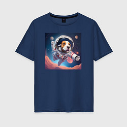Футболка оверсайз женская Собака в космосе, цвет: тёмно-синий