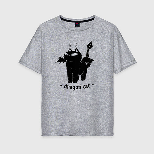 Женская футболка оверсайз Black dragon cat / Меланж – фото 1
