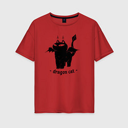 Футболка оверсайз женская Black dragon cat, цвет: красный