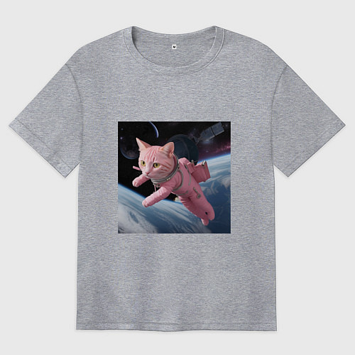 Женская футболка оверсайз Котик pink астронавт / Меланж – фото 1