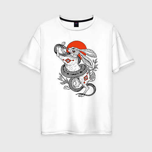 Женская футболка оверсайз Борьба зайца со змеей / Белый – фото 1