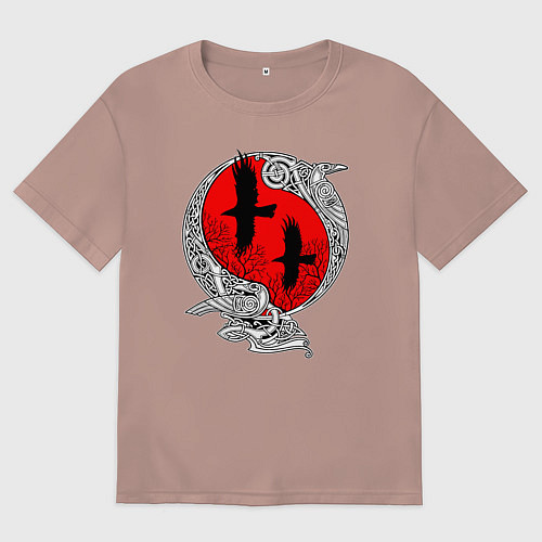 Женская футболка оверсайз Вороны Одина - кельтский узор / Пыльно-розовый – фото 1