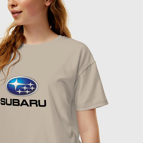 Женская футболка оверсайз Subaru sport auto / Миндальный – фото 3