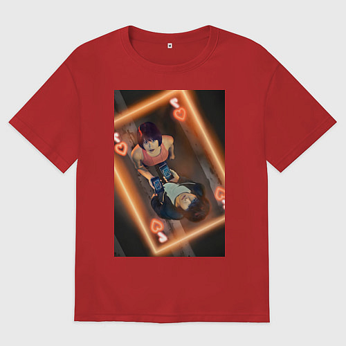 Женская футболка оверсайз Алиса в пограничье Арису с Усаги на карте / Красный – фото 1