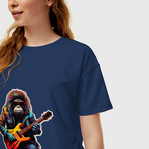 Женская футболка оверсайз Обезьяна с гитарой / Тёмно-синий – фото 3