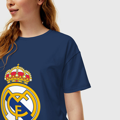 Женская футболка оверсайз Real madrid fc sport / Тёмно-синий – фото 3
