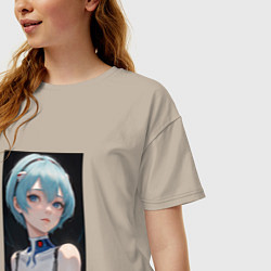 Футболка оверсайз женская Аянами Рей из аниме и манги Евангелион, цвет: миндальный — фото 2