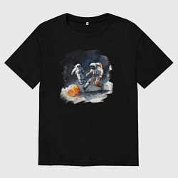 Футболка оверсайз женская Космические футболисты, цвет: черный
