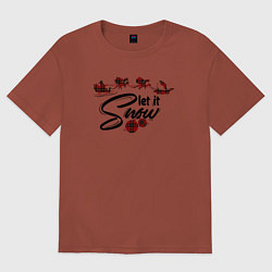 Футболка оверсайз женская Pajama pattern let it snow, цвет: кирпичный