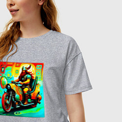 Футболка оверсайз женская Викинг на мотоцикле, цвет: меланж — фото 2