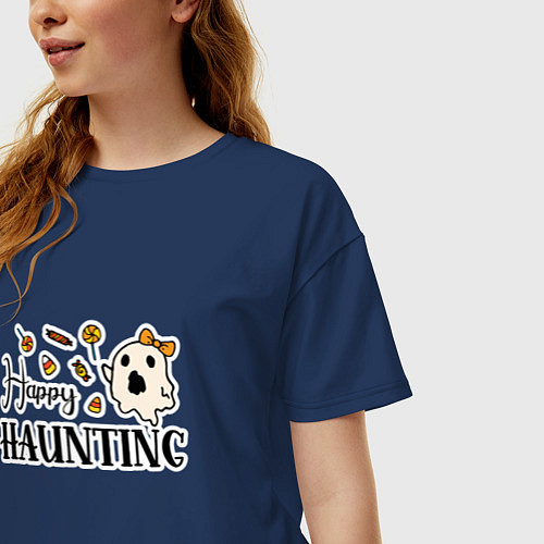 Женская футболка оверсайз Удачных призраков хэллоуин конфеты и призраки / Тёмно-синий – фото 3