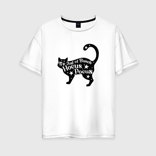 Женская футболка оверсайз Черный кот хэллоуин звезды / Белый – фото 1