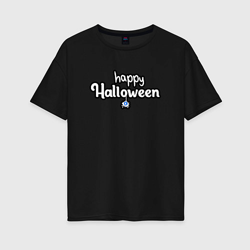 Женская футболка оверсайз Happy halloween и паук / Черный – фото 1