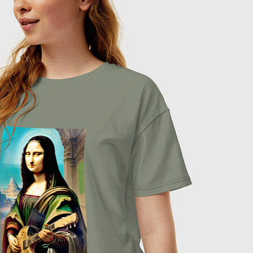 Женская футболка оверсайз Мона Лиза лабает на гитаре / Авокадо – фото 3