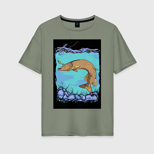 Женская футболка оверсайз Siberian fishing / Авокадо – фото 1