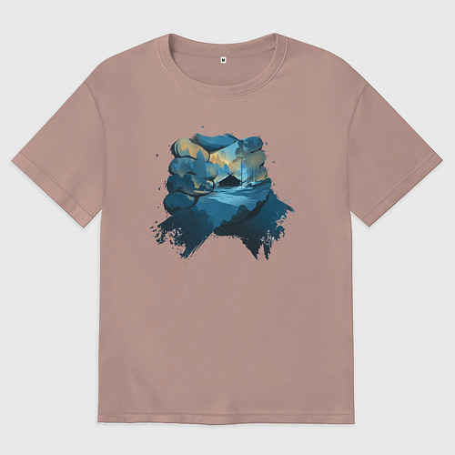 Женская футболка оверсайз Рукопожатие Кратоса и Атрея gow ragnarok / Пыльно-розовый – фото 1