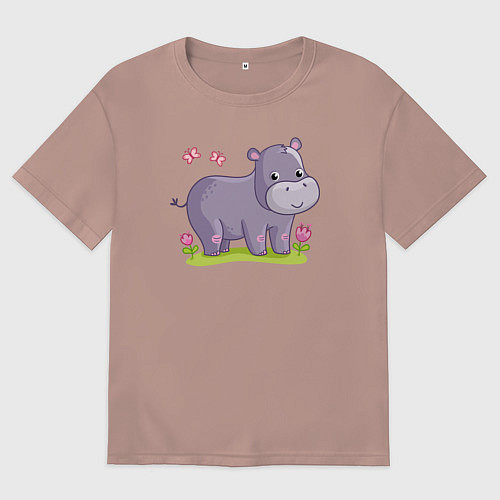 Женская футболка оверсайз Милый бегемотик / Пыльно-розовый – фото 1