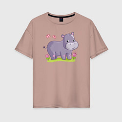 Женская футболка оверсайз Милый бегемотик