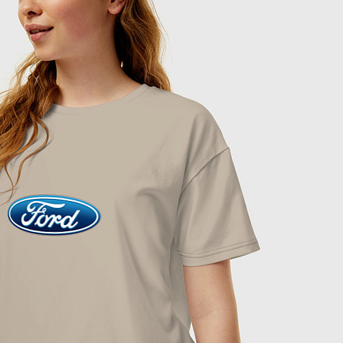 Женская футболка оверсайз Ford usa auto brend / Миндальный – фото 3
