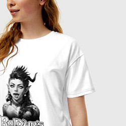 Футболка оверсайз женская Карлах - ахегао - черный и белый, цвет: белый — фото 2