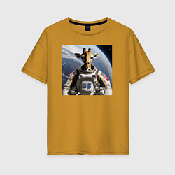 Футболка оверсайз женская Жираф астронавт, цвет: горчичный