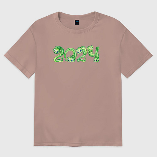 Женская футболка оверсайз 2024 год дракона / Пыльно-розовый – фото 1