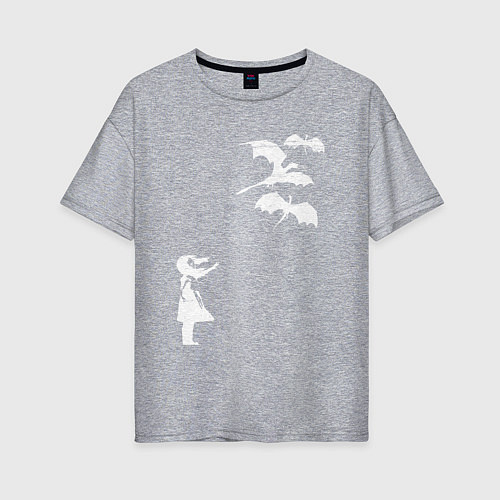 Женская футболка оверсайз Девочка и драконы / Меланж – фото 1