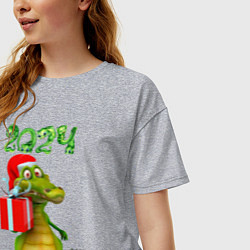 Футболка оверсайз женская Дракон с подарком 2024, цвет: меланж — фото 2