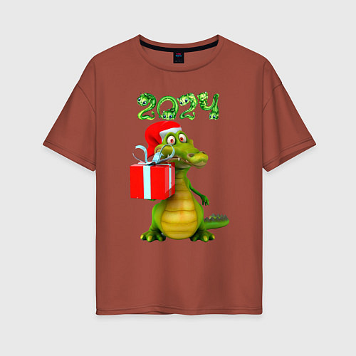 Женская футболка оверсайз Дракон с подарком 2024 / Кирпичный – фото 1
