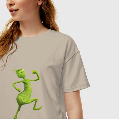 Женская футболка оверсайз Веселый Гринч похититель Рождества / Миндальный – фото 3