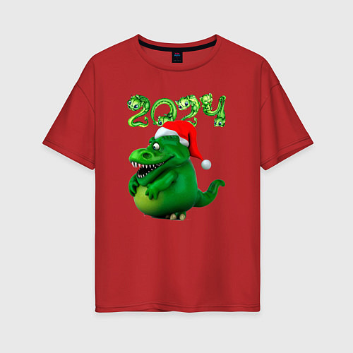 Женская футболка оверсайз Толстый дракон 2024 / Красный – фото 1