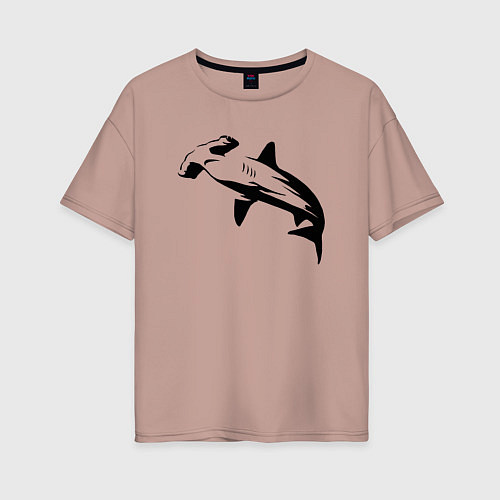 Женская футболка оверсайз Рыба-молот трафарет / Пыльно-розовый – фото 1