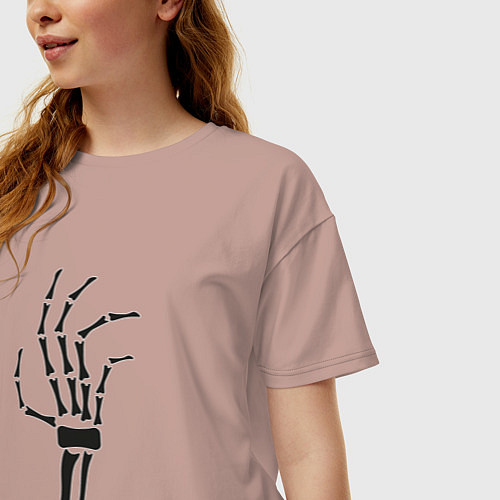 Женская футболка оверсайз Рука скелета / Пыльно-розовый – фото 3