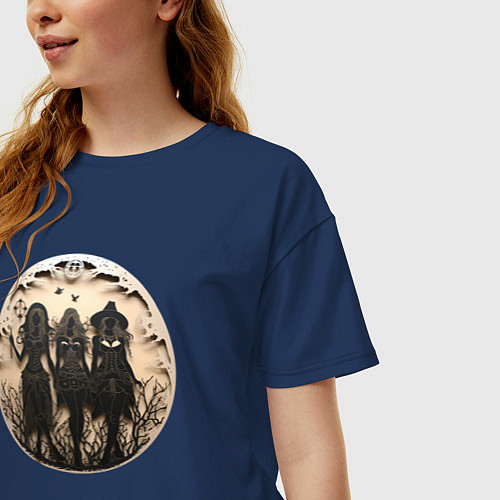 Женская футболка оверсайз Три ведьмочки на хэллоуин / Тёмно-синий – фото 3