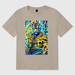 Футболка оверсайз женская Neon tiger - pop art - neural network, цвет: миндальный