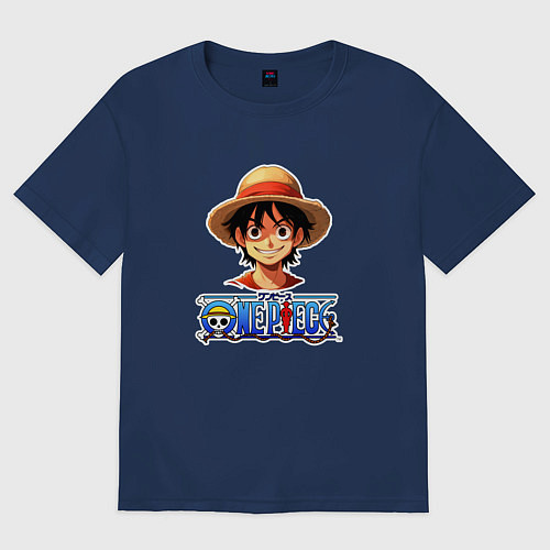 Женская футболка оверсайз Монки д Луффи one piece / Тёмно-синий – фото 1