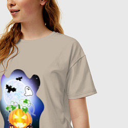Футболка оверсайз женская Ночь на halloween, цвет: миндальный — фото 2