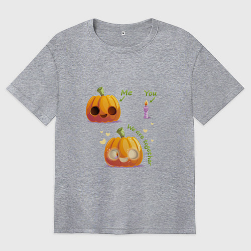 Женская футболка оверсайз Тыква и свечка / Меланж – фото 1