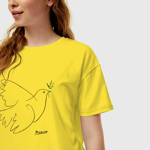 Женская футболка оверсайз Пабло Пикассо - Голубь мира / Желтый – фото 3